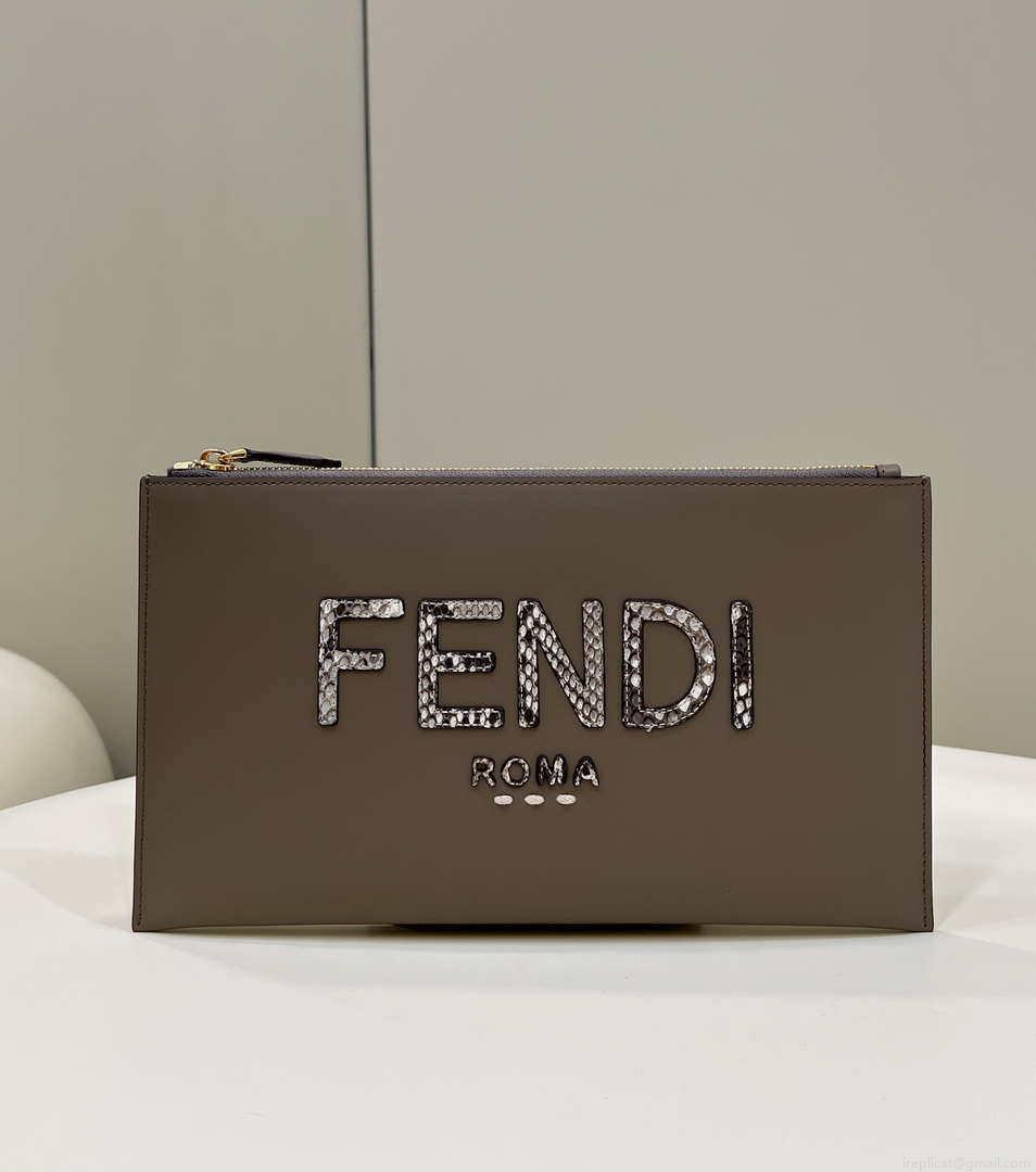 Fendi 8N0178AC9S Fendi logo flat pouch clutch 8370S Gray