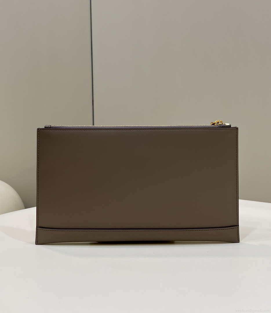 Fendi 8N0178AC9S Fendi logo flat pouch clutch 8370S Gray
