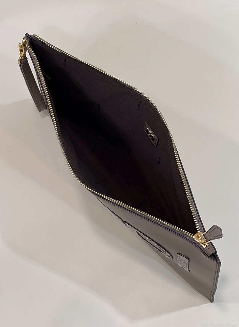 Fendi 8N0178AC9L Fendi logo flat pouch clutch 8370L Gray