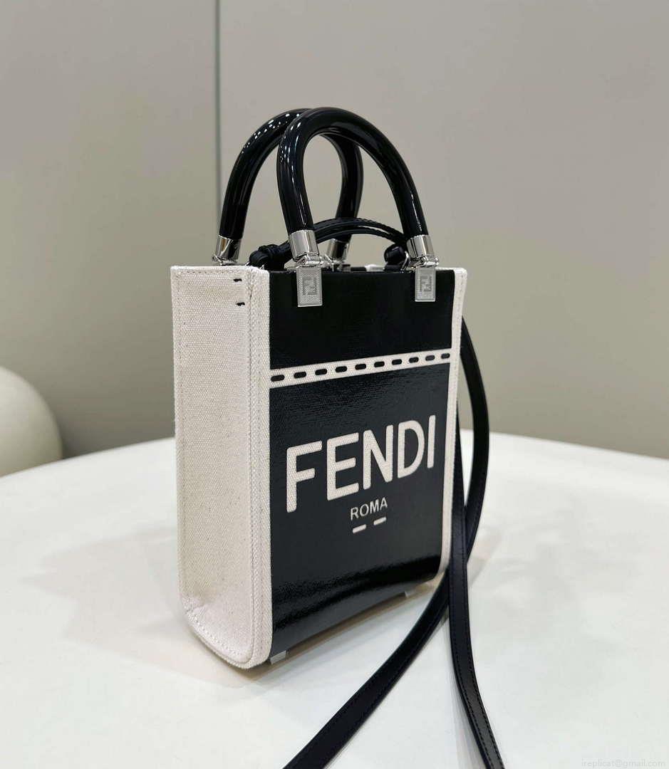 Fendi 8BS051 Mini Sunshine Shopper Black & White Leather Bag 8616S