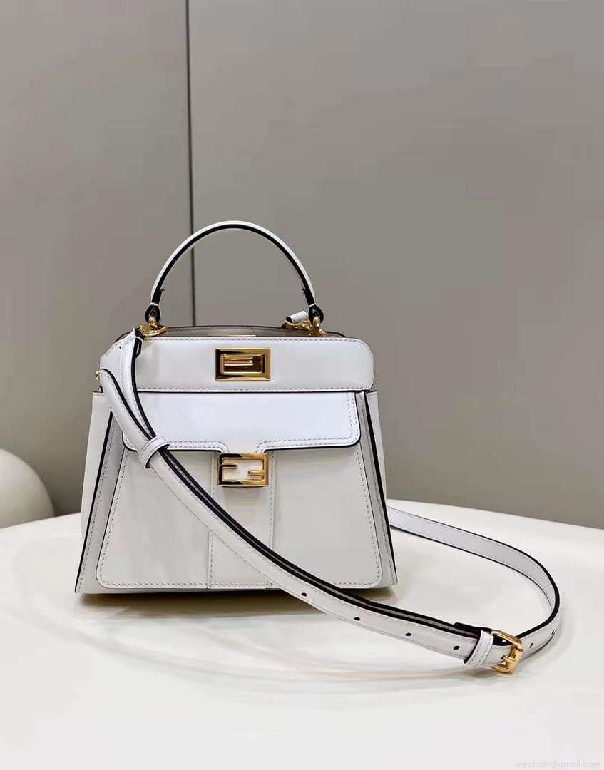 Fendi 8BN244 Peekaboo Mimi White Leather Bag 8596S