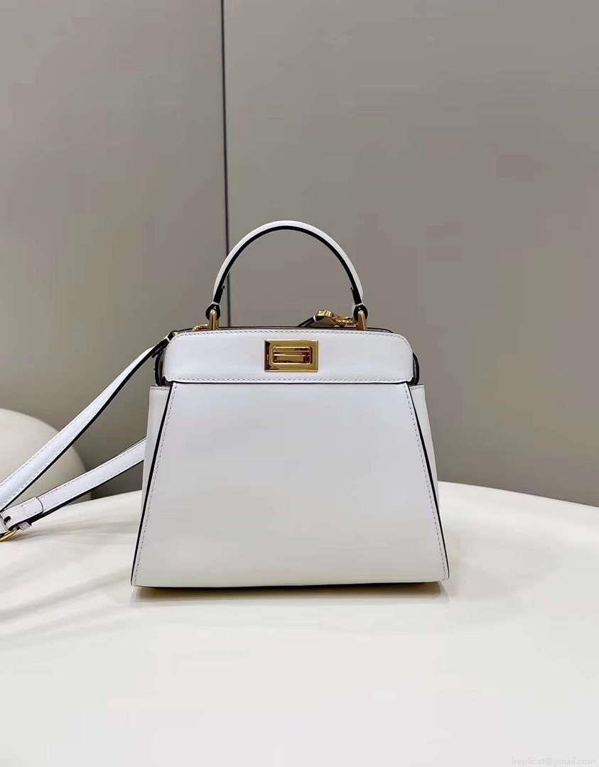 Fendi 8BN244 Peekaboo Mimi White Leather Bag 8596S