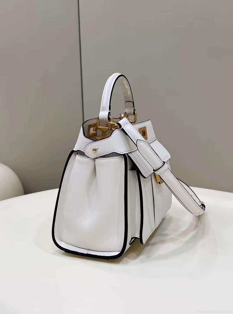 Fendi 8BN244 Peekaboo Mimi White Leather Bag 8596S