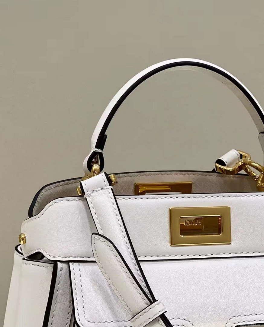 Fendi 8BN244 Peekaboo Mimi White Leather Bag 8596S