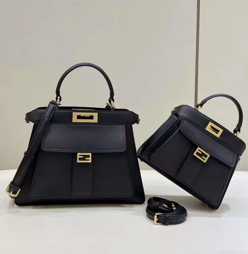 Fendi 8BN321 Peekaboo Iseeu Medium Black Leather Bag 8596L