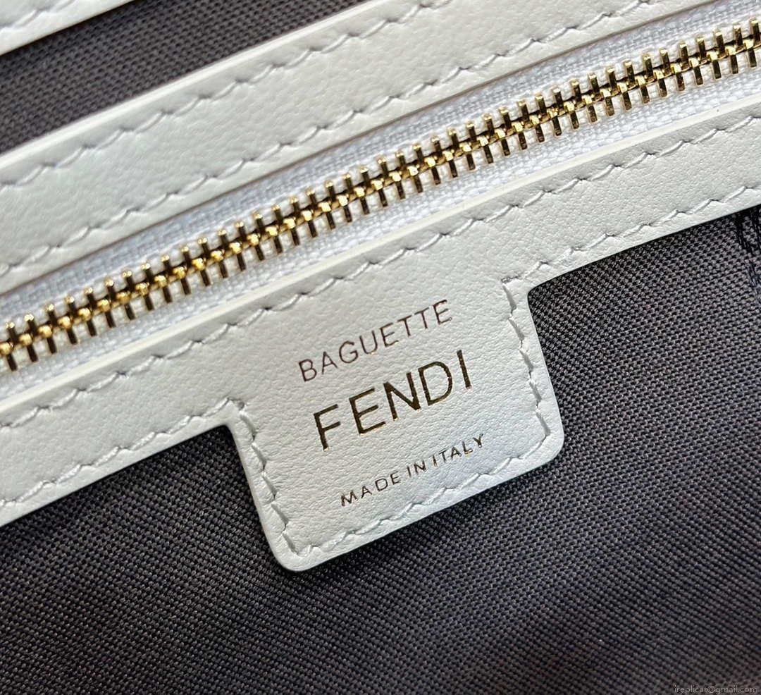 Fendi 8BR600 Baguette Medium White leather 0135M bag