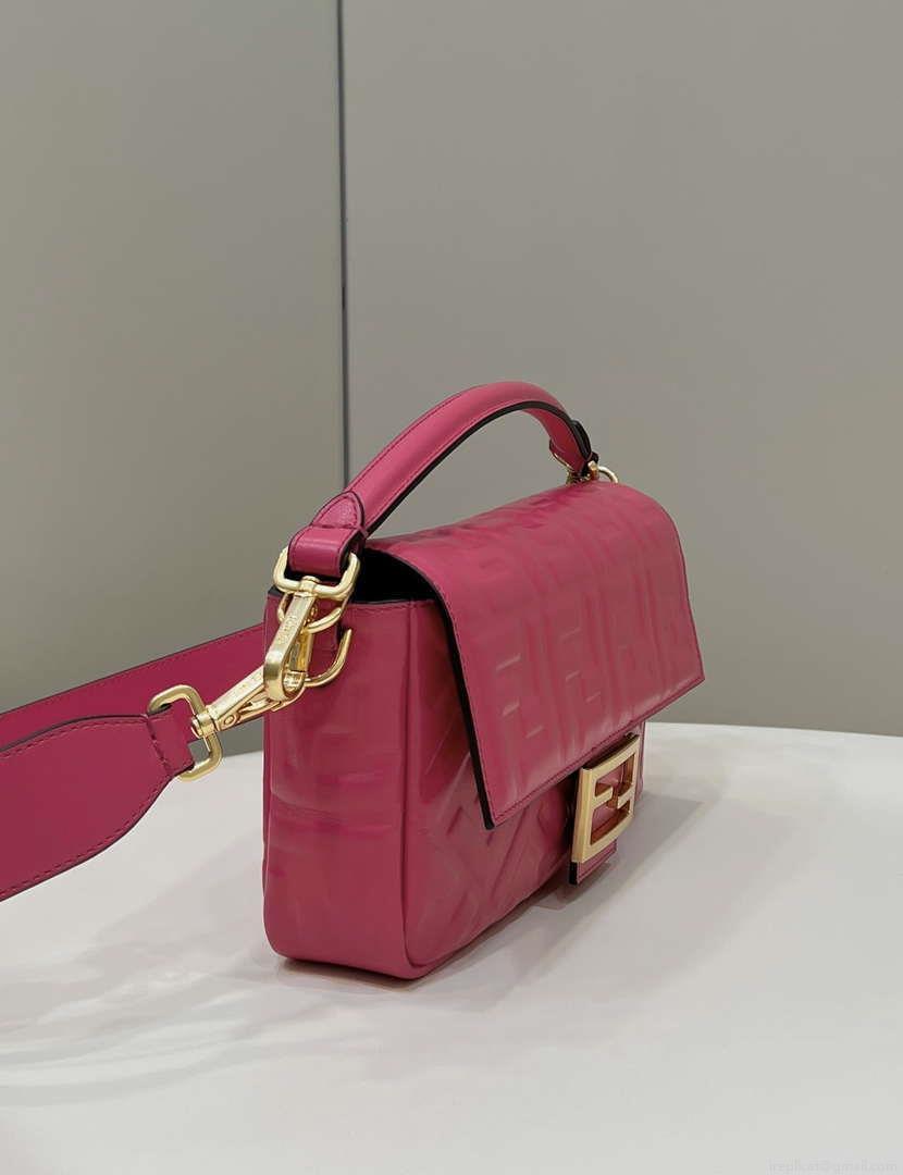 Fendi 8BR600 Baguette Medium Rose Red leather 0135M bag