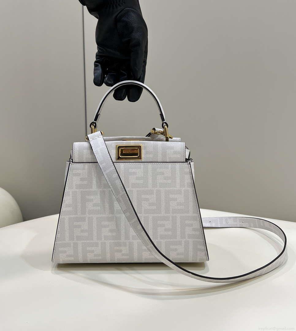 Fendi 8BN244 Peekaboo Mimi White Leather Bag 8562 Pinter FF logo