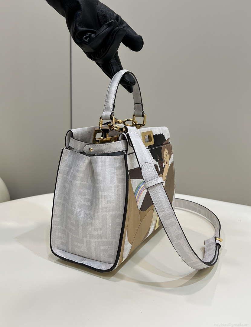 Fendi 8BN244 Peekaboo Mimi White Leather Bag 8562 Pinter FF logo