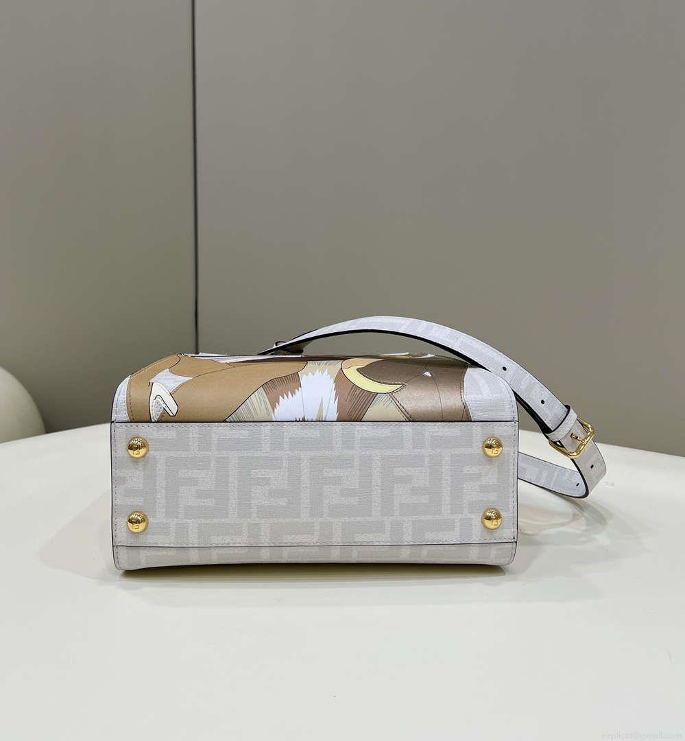 Fendi 8BN244 Peekaboo Mimi White Leather Bag 8562 Pinter FF logo