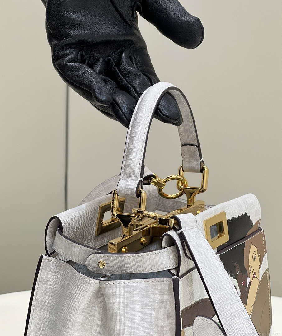 Fendi 8BN244 Peekaboo Mimi White Leather Bag 8562 Pinter FF logo