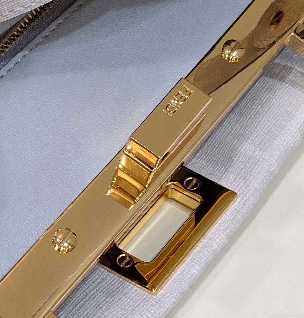 Fendi 8BN244 Peekaboo Mimi White Leather Bag 8562 Pinter FF logo