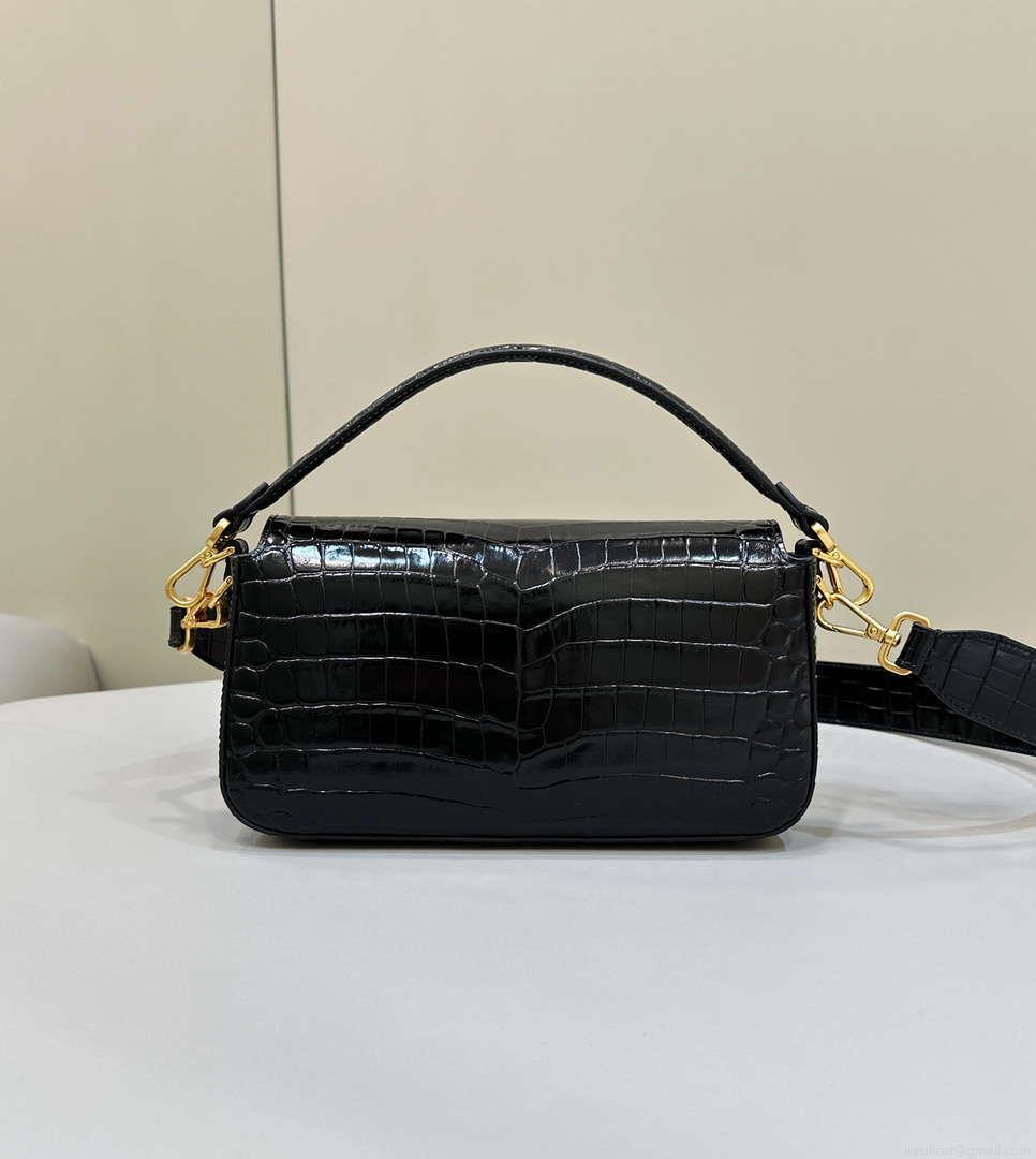 Fendi 8BR600 Baguette Medium Crocodile leather 8628 bag Black