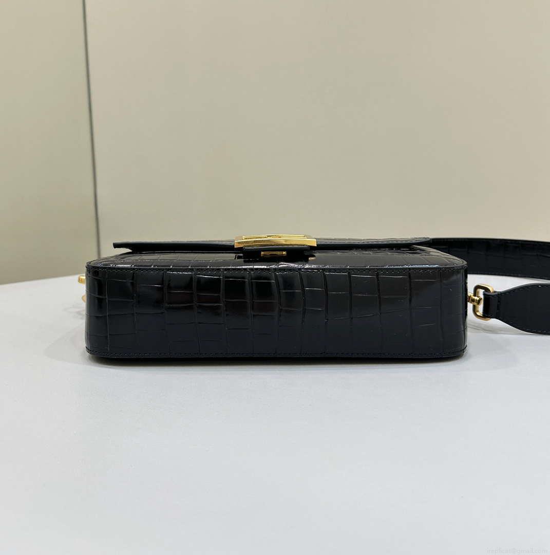 Fendi 8BR600 Baguette Medium Crocodile leather 8628 bag Black