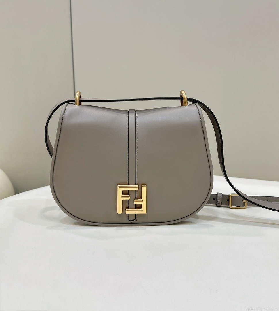 Fendi 8BT366 C’mon Medium Dove-Grey Smooth Leather and Full-grain Leather Bag
