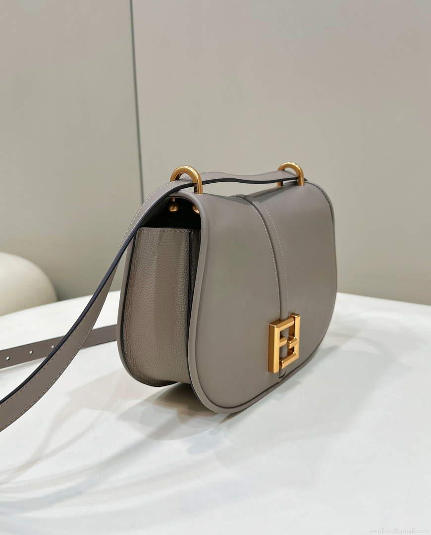Fendi 8BT366 C’mon Medium Dove-Grey Smooth Leather and Full-grain Leather Bag