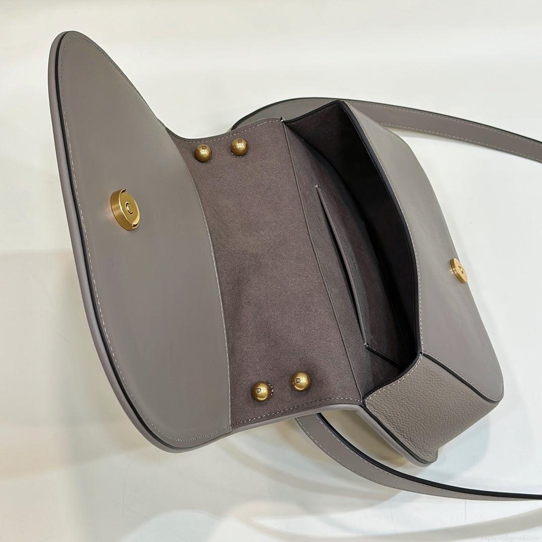 Fendi 8BT366 C’mon Medium Dove-Grey Smooth Leather and Full-grain Leather Bag