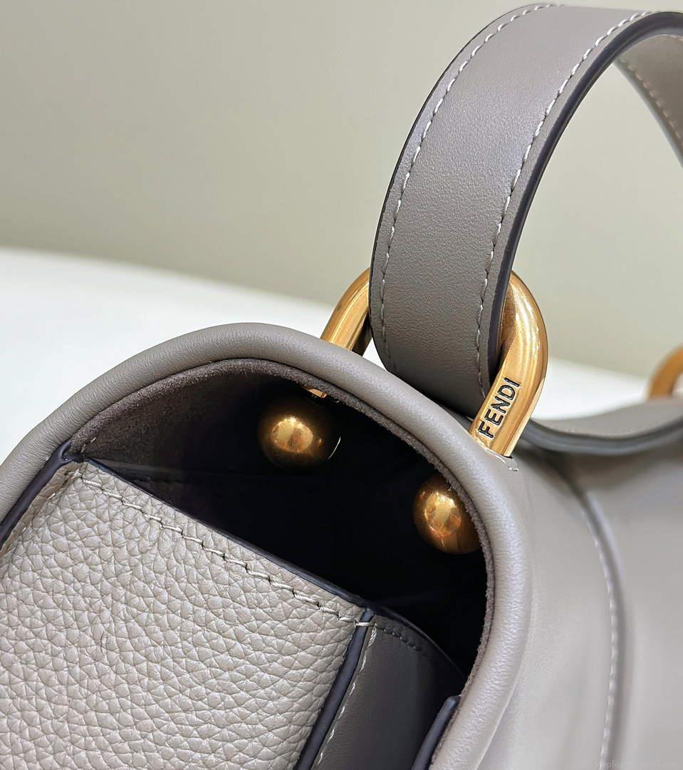 Fendi 8BT366 C’mon Medium Dove-Grey Smooth Leather and Full-grain Leather Bag