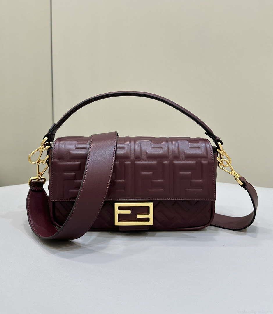 Fendi 8BR600 Baguette Medium leather 0135M bag Wine Red