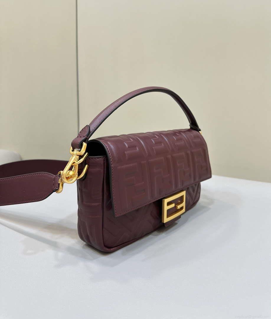 Fendi 8BR600 Baguette Medium leather 0135M bag Wine Red