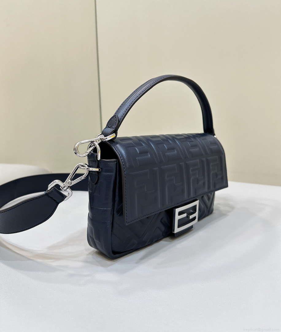 Fendi 8BR600 Baguette Medium leather 0135M bag Navy Blue
