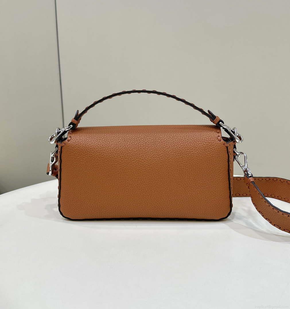 Fendi 8BR600 Baguette Brown Selleria bag with Oversized Topstitching 8610