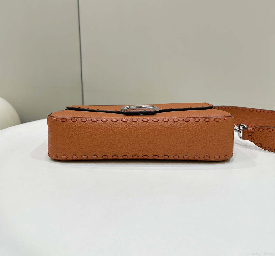 Fendi 8BR600 Baguette Brown Selleria bag with Oversized Topstitching 8610