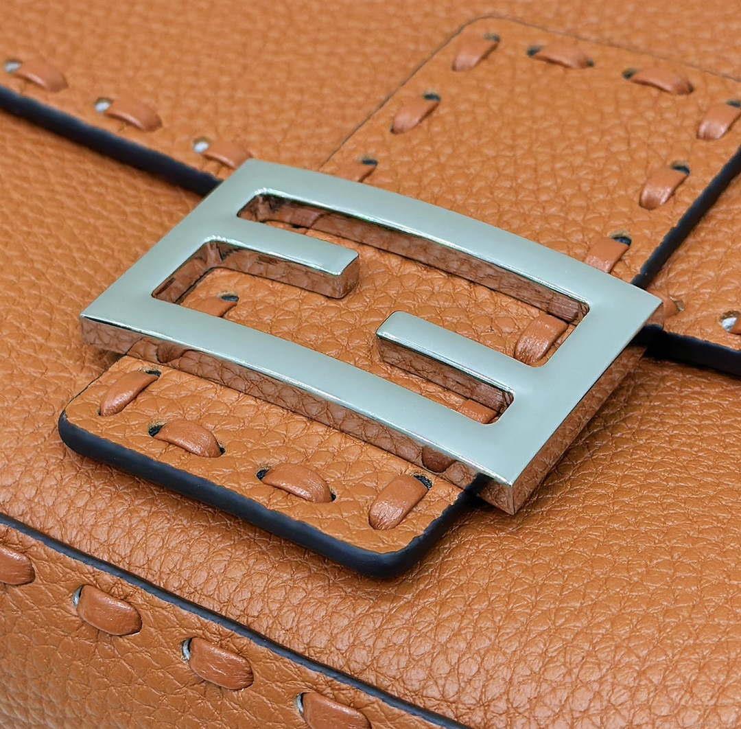 Fendi 8BR600 Baguette Brown Selleria bag with Oversized Topstitching 8610