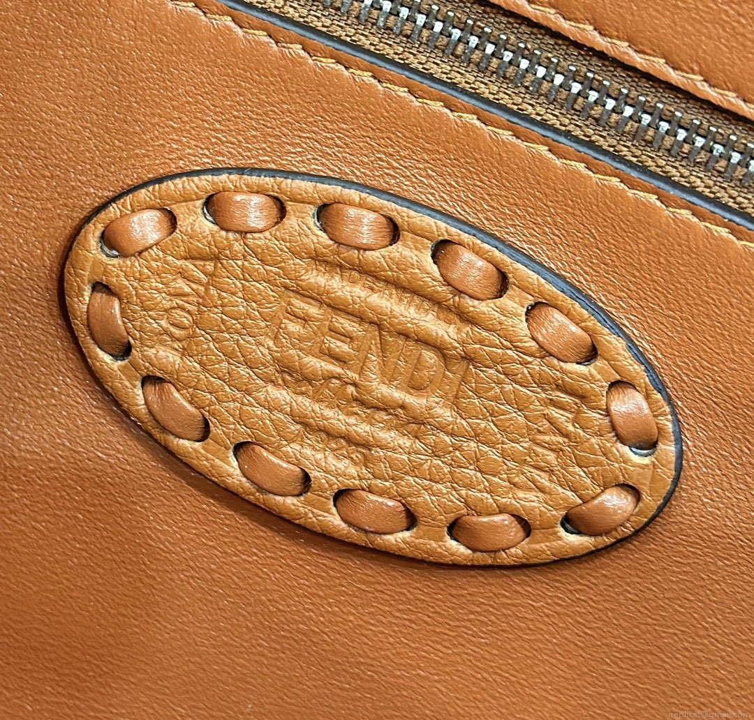 Fendi 8BR600 Baguette Brown Selleria bag with Oversized Topstitching 8610