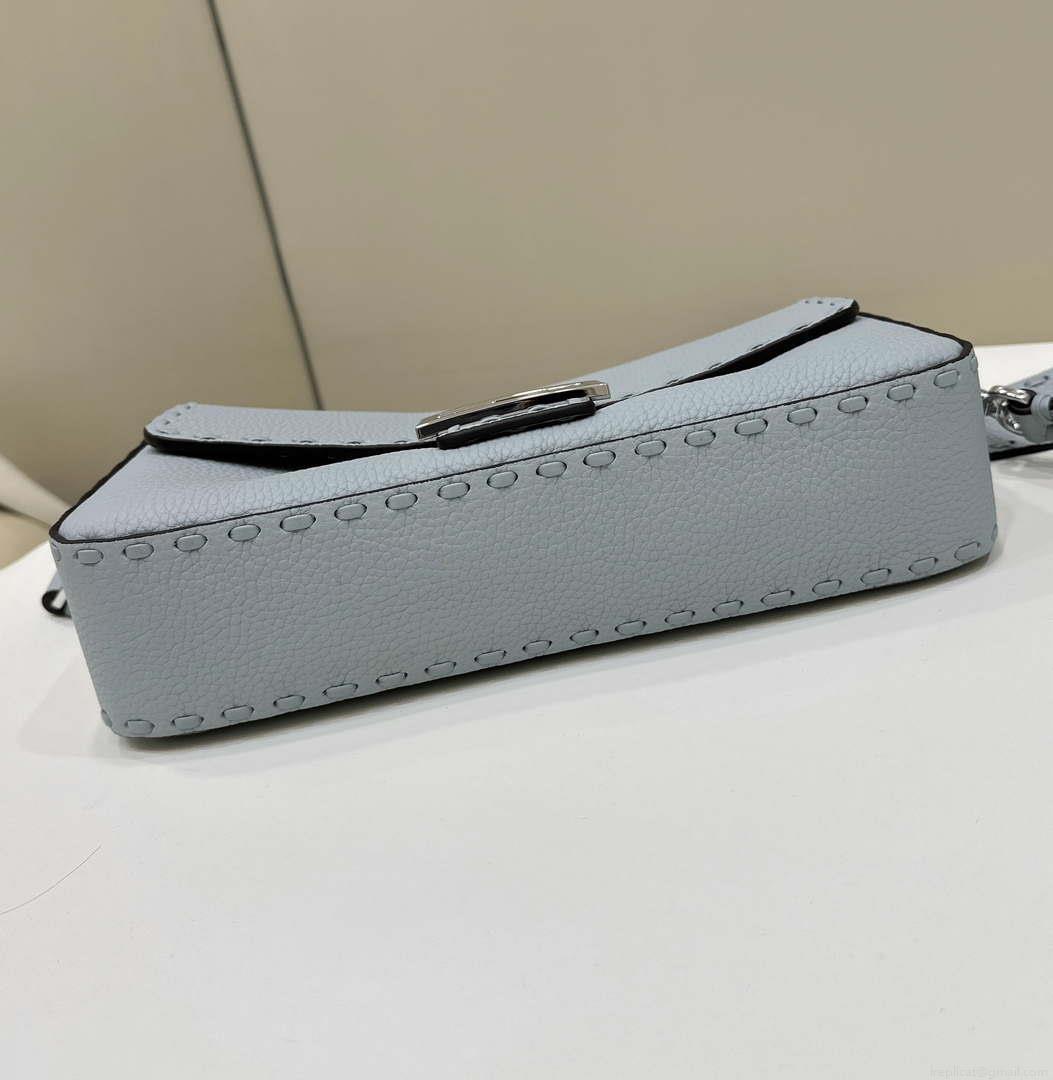 Fendi 8BR600 Baguette Light Blue Selleria bag with Oversized Topstitching 8610
