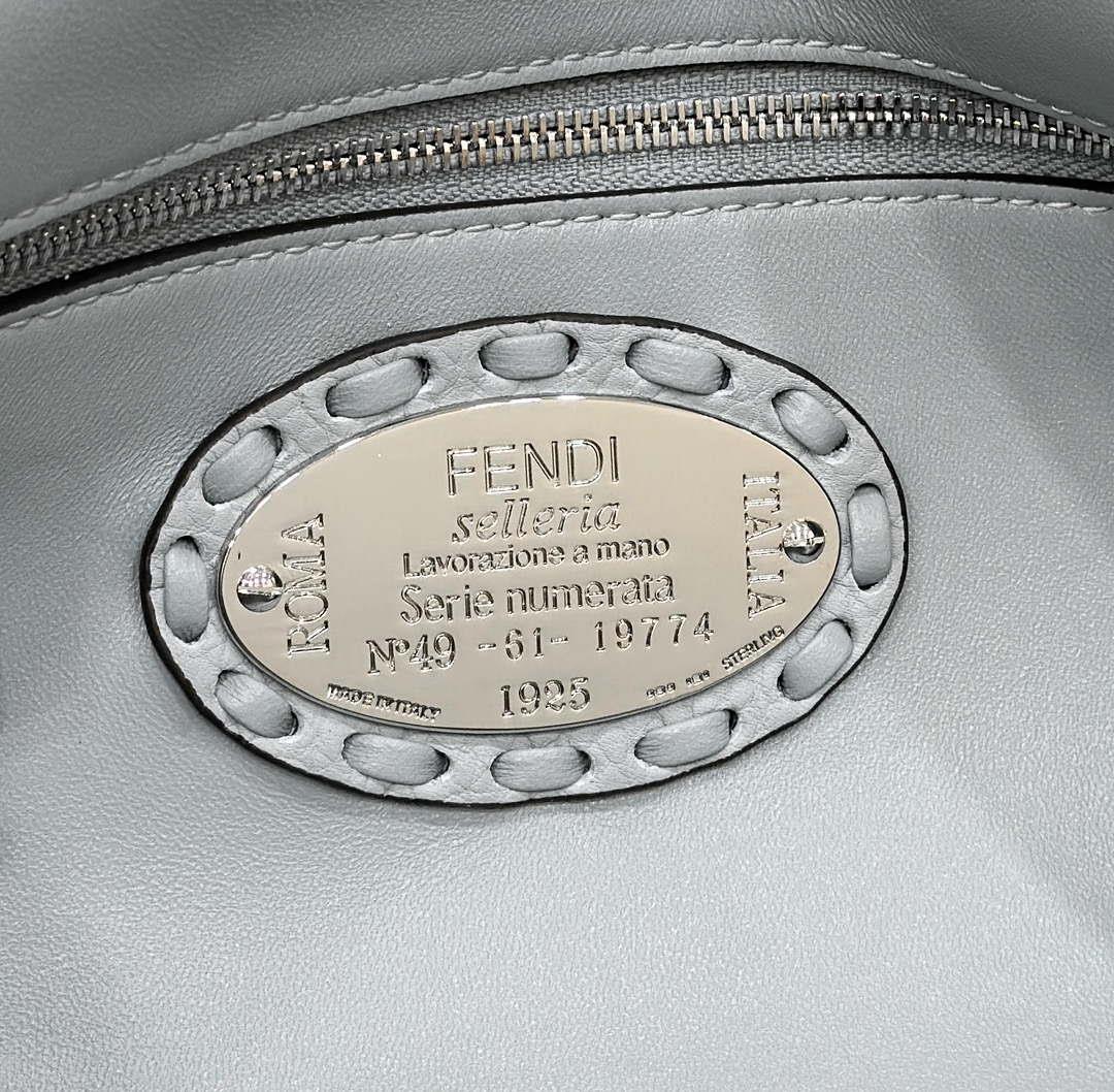 Fendi 8BR600 Baguette Light Blue Selleria bag with Oversized Topstitching 8610