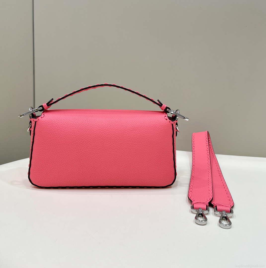 Fendi 8BR600 Baguette Pink Selleria bag with Oversized Topstitching 8610