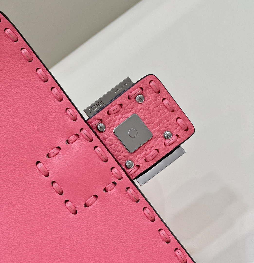 Fendi 8BR600 Baguette Pink Selleria bag with Oversized Topstitching 8610
