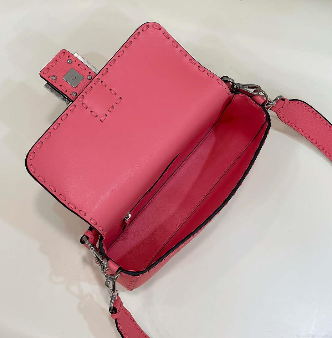 Fendi 8BR600 Baguette Pink Selleria bag with Oversized Topstitching 8610