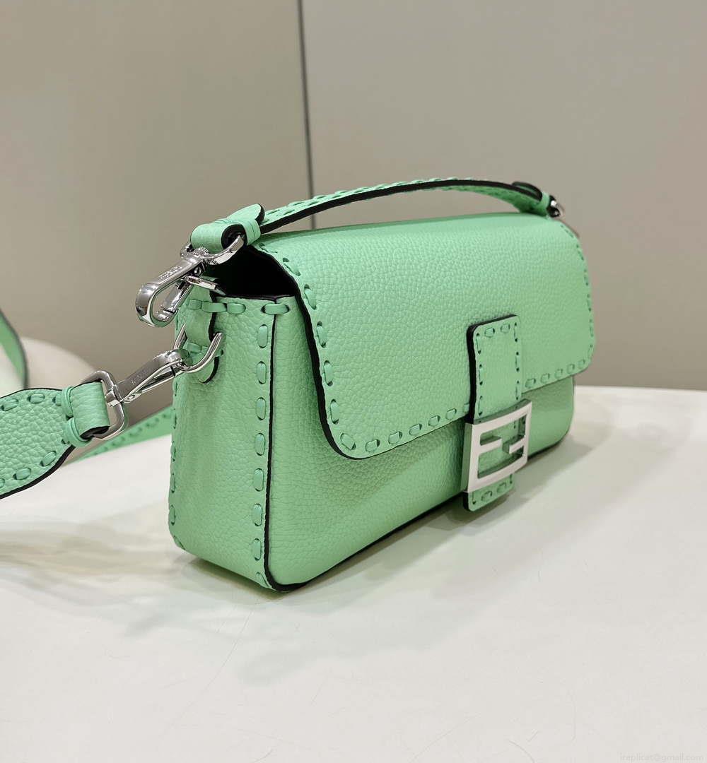 Fendi 8BR600 Baguette Green Selleria bag with Oversized Topstitching 8610