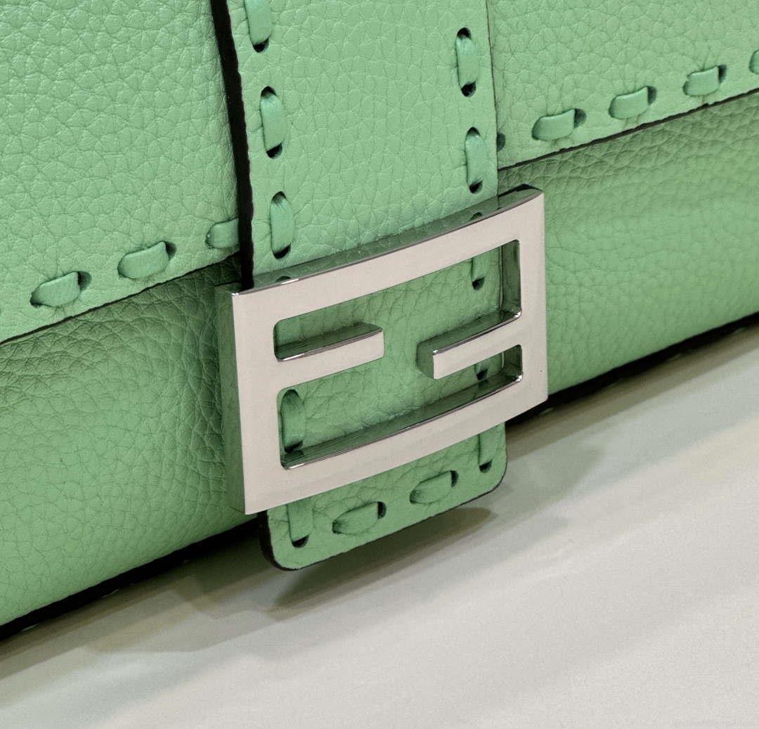 Fendi 8BR600 Baguette Green Selleria bag with Oversized Topstitching 8610