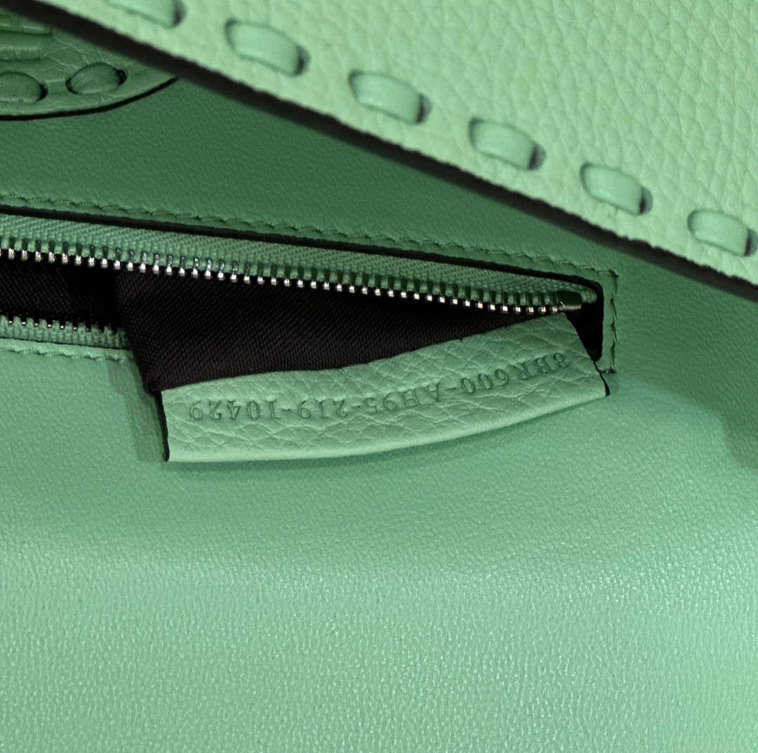 Fendi 8BR600 Baguette Green Selleria bag with Oversized Topstitching 8610