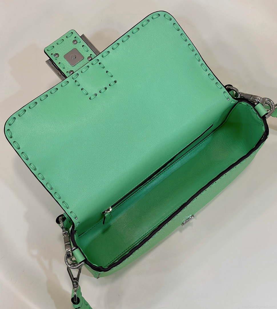 Fendi 8BR600 Baguette Green Selleria bag with Oversized Topstitching 8610