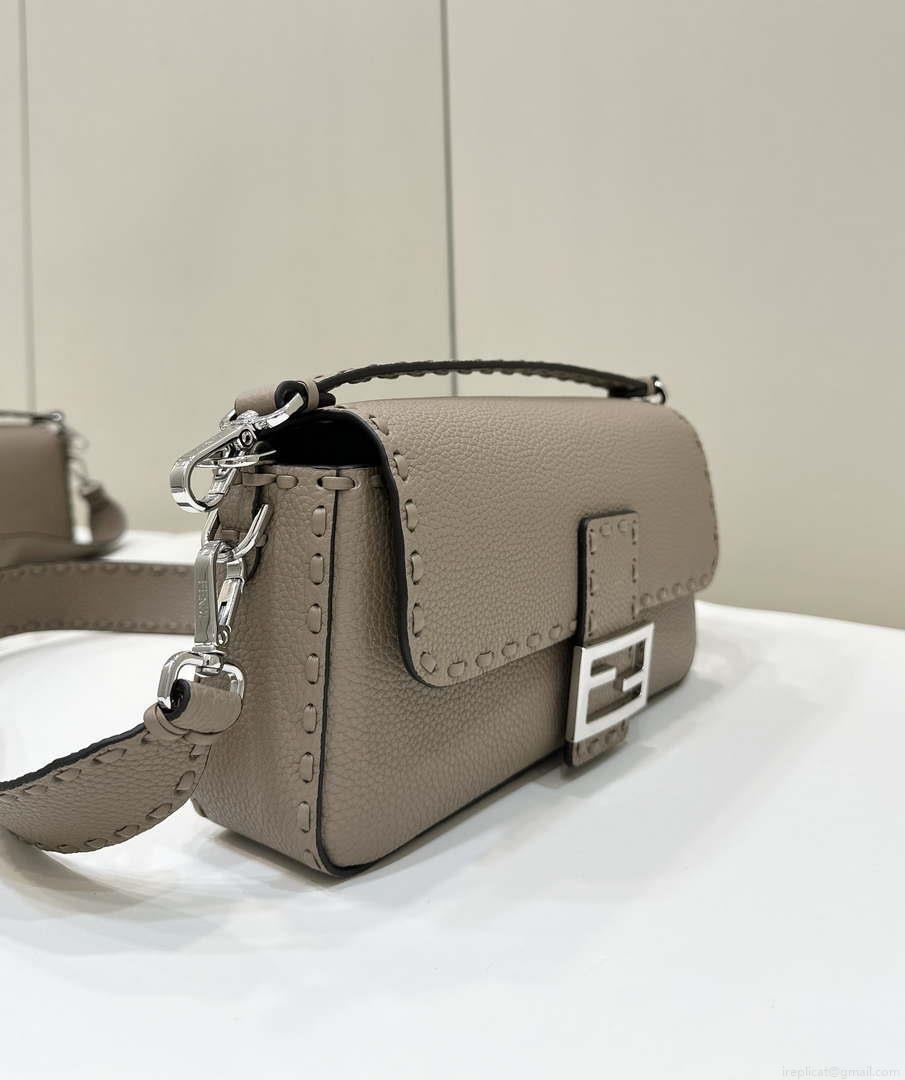 Fendi 8BR600 Baguette Grey Selleria bag with Oversized Topstitching 8610