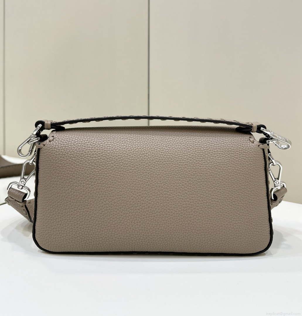 Fendi 8BR600 Baguette Grey Selleria bag with Oversized Topstitching 8610