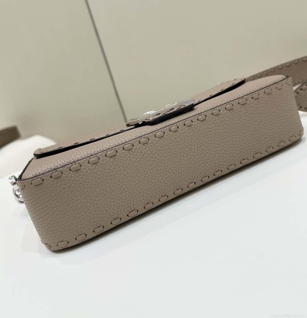 Fendi 8BR600 Baguette Grey Selleria bag with Oversized Topstitching 8610