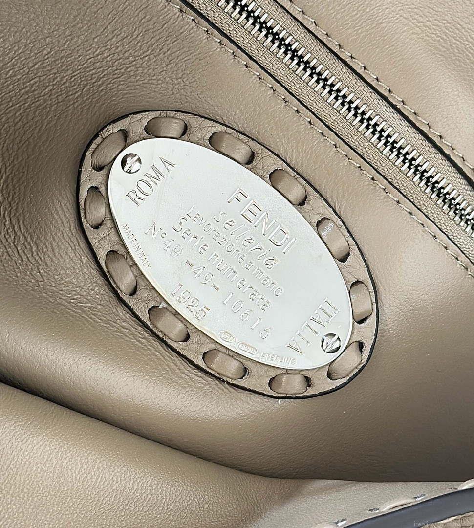 Fendi 8BR600 Baguette Grey Selleria bag with Oversized Topstitching 8610