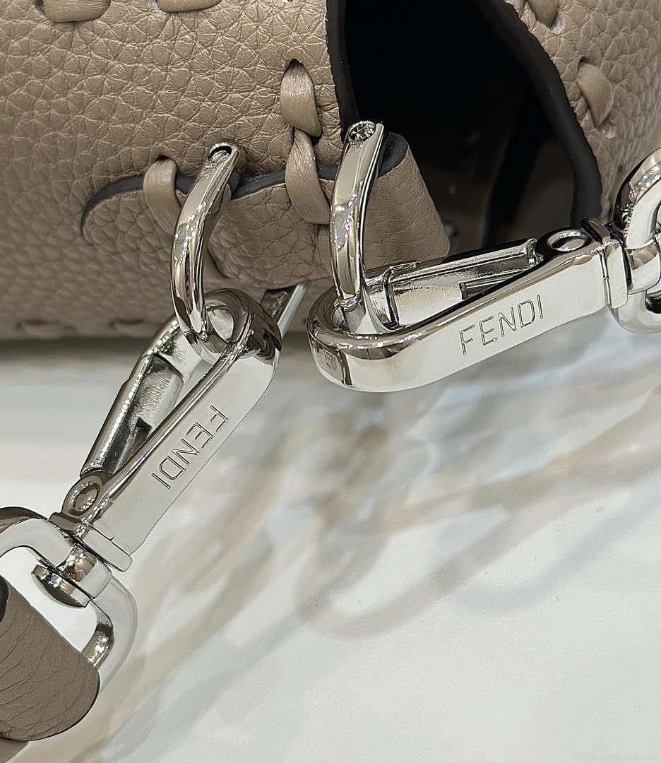 Fendi 8BR600 Baguette Grey Selleria bag with Oversized Topstitching 8610