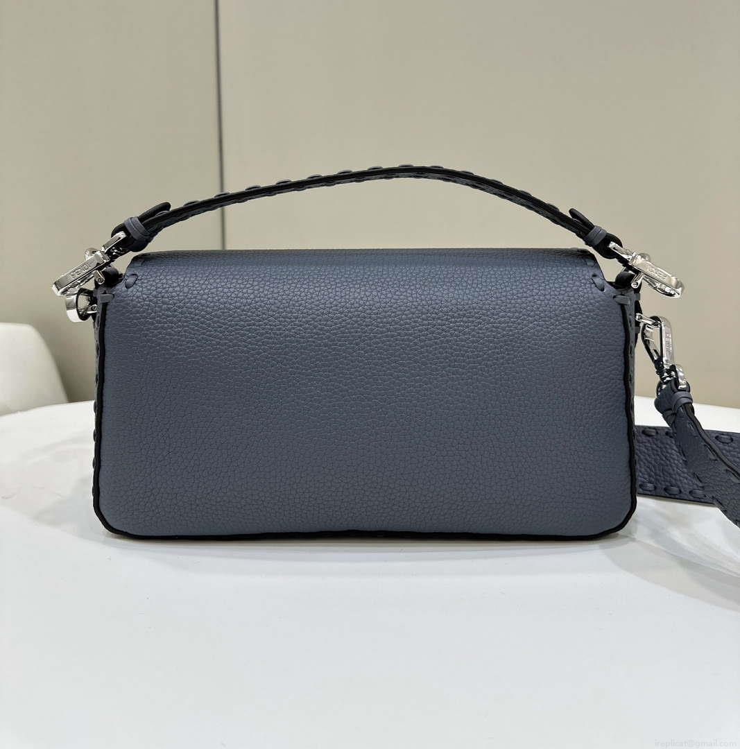 Fendi 8BR600 Baguette Grey blue Selleria bag with Oversized Topstitching 8610