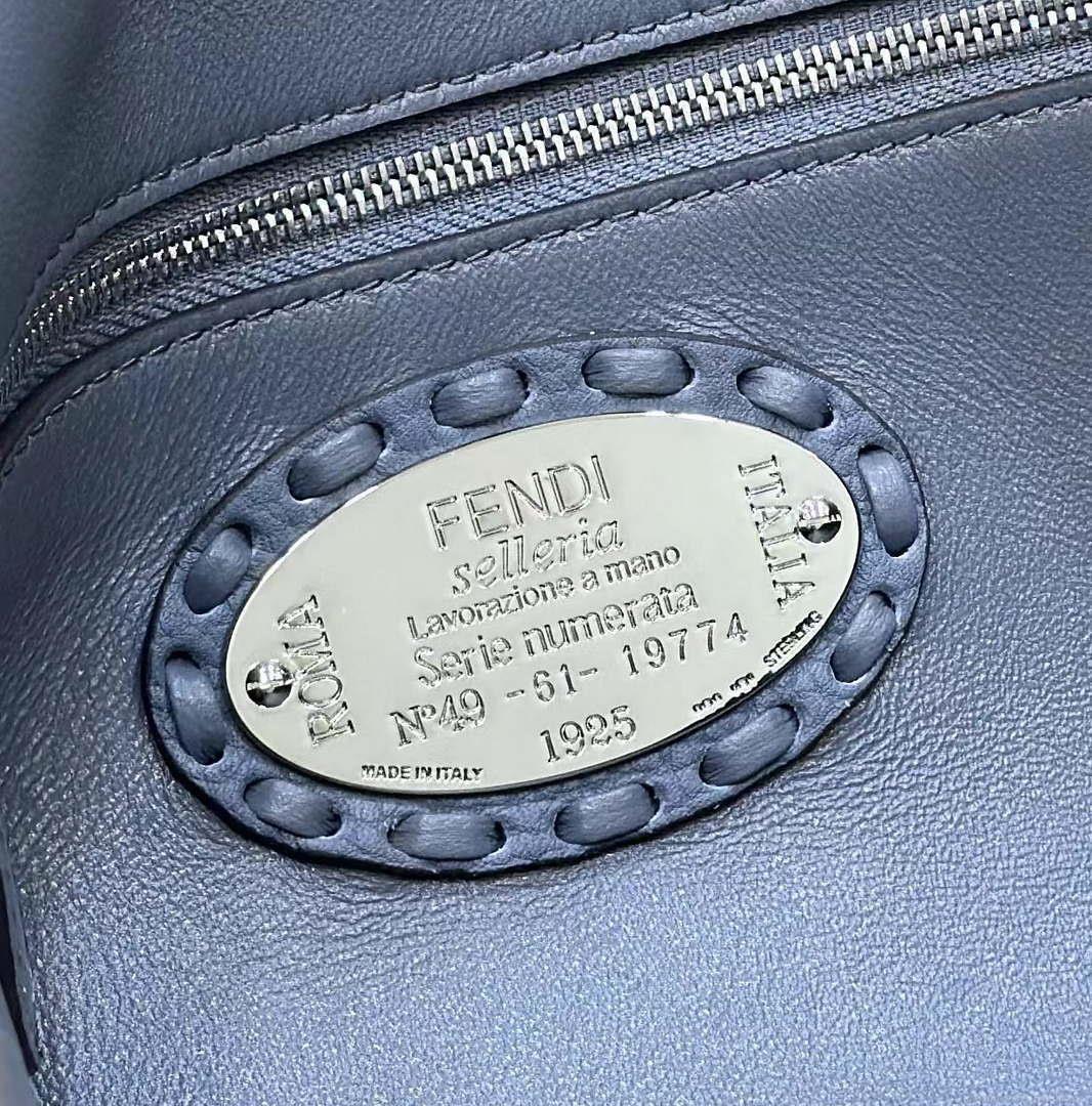 Fendi 8BR600 Baguette Grey blue Selleria bag with Oversized Topstitching 8610