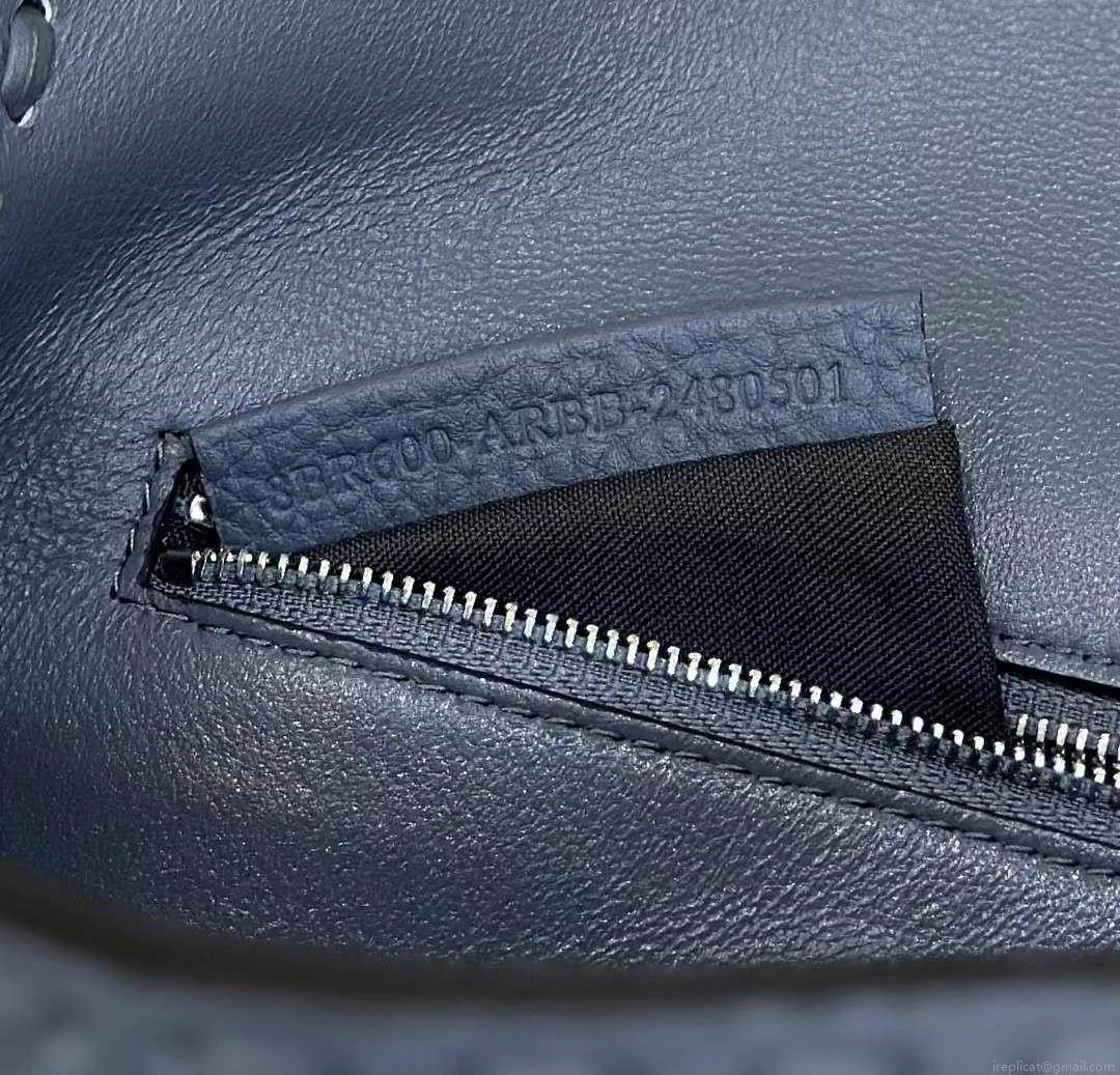 Fendi 8BR600 Baguette Grey blue Selleria bag with Oversized Topstitching 8610