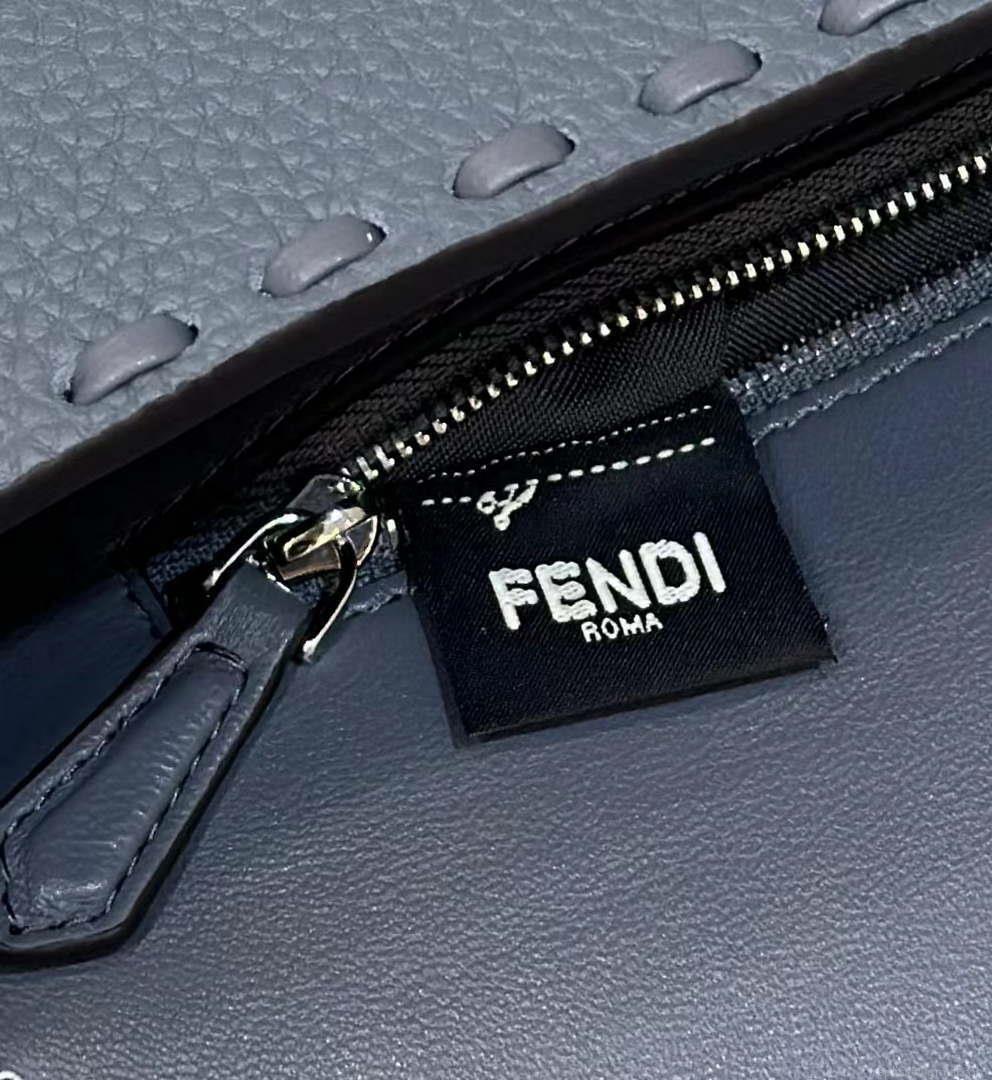 Fendi 8BR600 Baguette Grey blue Selleria bag with Oversized Topstitching 8610