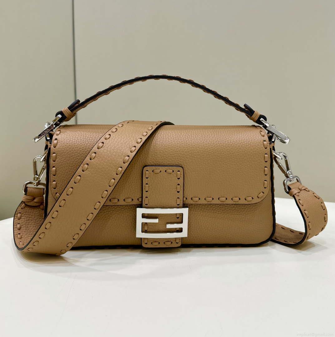 Fendi 8BR600 Baguette Apricot Selleria bag with Oversized Topstitching 8610