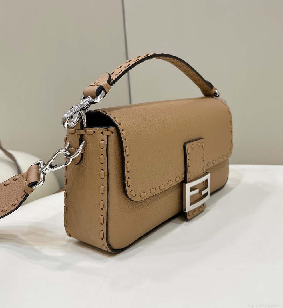Fendi 8BR600 Baguette Apricot Selleria bag with Oversized Topstitching 8610