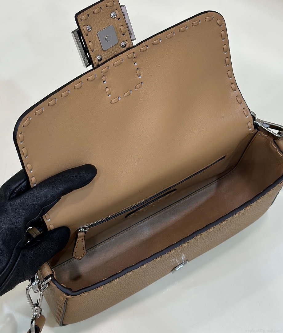 Fendi 8BR600 Baguette Apricot Selleria bag with Oversized Topstitching 8610